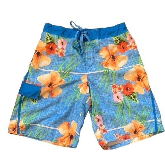OP Mens Hawaiian Floral Mesh Lined Swim Trunks Board Shorts Size M (32-34) - Picture 1 of 6
